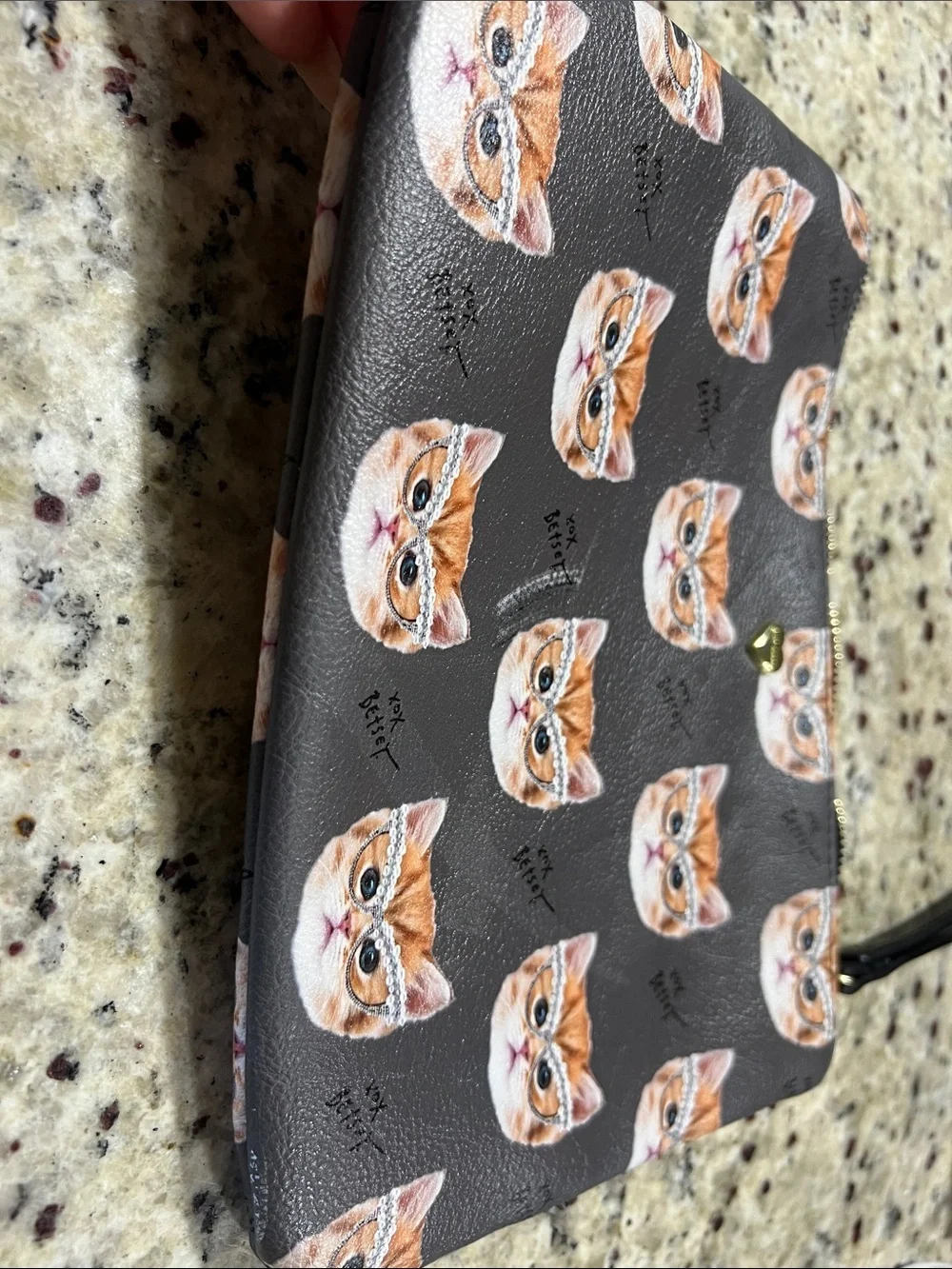 Betsey Johnson Black Wristlet with Orange Cat Faces